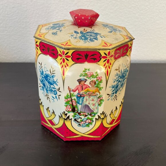 Vintage Murray Allen Octagonal Metal Tin // Regal Crown Lidded Canister - Picture 1 of 9